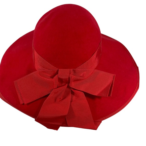 Vintage Womans Fashion Red Wool Felt Hat Bow/Ribbon Union Made in the USA Betmar main image 6